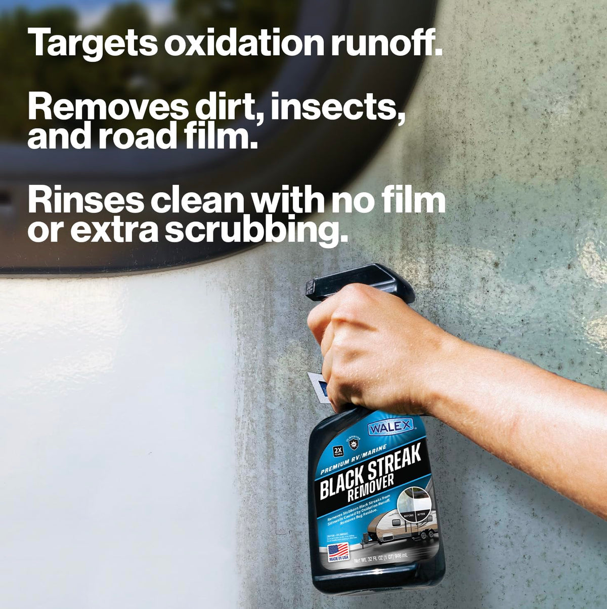 WALEX WALBS64 Walex Premium RV/Marine Black Streak Remover - Powerful Exterior Cleaner for RVs, Campers, and Boats, Restores Original Shine, Removes Tough Stains & Scuff Marks, Easy Application, 64 oz