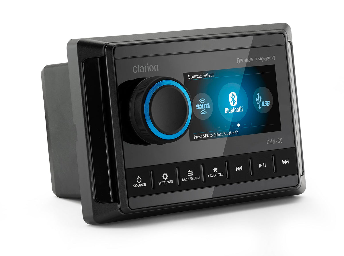 CLARION 010-03224-00 Clarion CMM-30 Marine Source Unit with Color LCD Display, 8-Channel RCA Output, IP66 Weatherproof Rating, Weather Band, Bluetooth