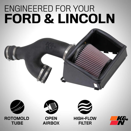 K&N FILTER 63-2599 K&N Cold Air Intake System: High-Flow Air Filter, Increase Performance & Towing: Compatible with 2017-2026 FORD/LINCOLN: Expedition, F150, F150 Raptor, Navigator, 63-2599