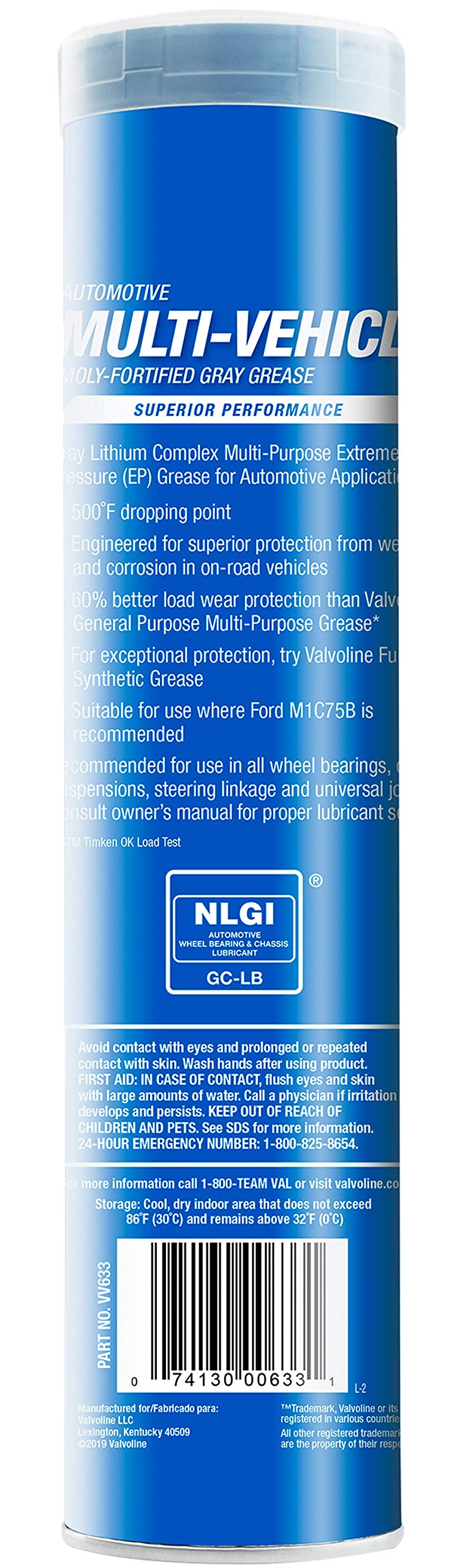 VALVOLINE VV633 Valvoline Multi-Vehicle Moly-Fortified Gray Grease 14.1 OZ Cartridge