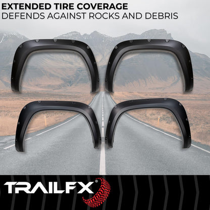 TRAILFX TFT3004S TrailFX TFT3004S Pocket Fender Flares Fits 2022-2025 Toyota Tundra Smooth Black Paintable 1.75" Front & Rear Flares, 4.5" Flare Height, Set of 4 with Stainless & Black Rivets TrailFX TFT3004S