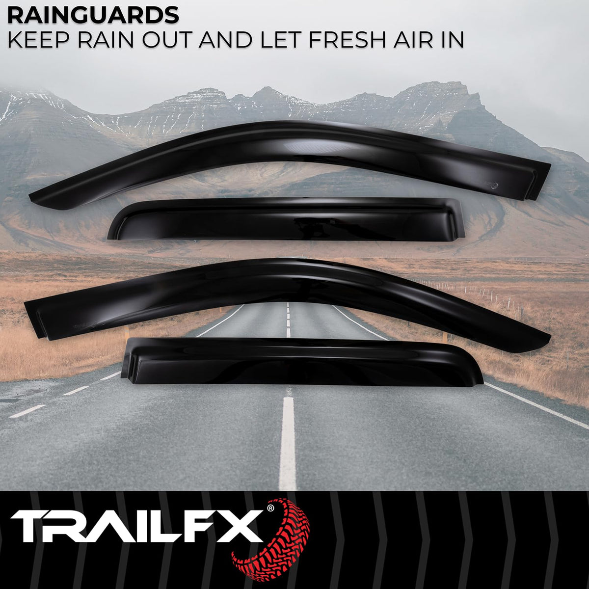 TRAILFX 4182H TrailFX 4182H 4-PC Low Profile Tape-On Smoke Window Vents Acrylic Rainguards Fits 2022-2026 Ford Maverick Outside Channel Mount Set of 4
