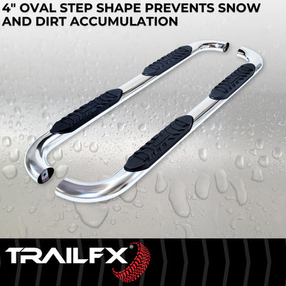 TRAILFX A1019S TrailFX A1019S 4 Inch Oval Bent Nerf Bars Fits 2024–2025 Toyota Tacoma with Step Pads Polished T304 Stainless Steel, Welded End Caps, Rocker Panel Mount, Bolt On Installation