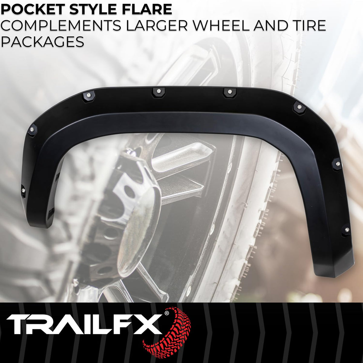 TRAILFX TFT3005S TrailFX Fender Flare TFT3005S, Pocket Style, 2.8 Inch Front/ 5.9 Inch Rear Tire Coverage, Black Smooth Paintable Finish, Set of 4, Fits 2024-2026 Toyota Tacoma