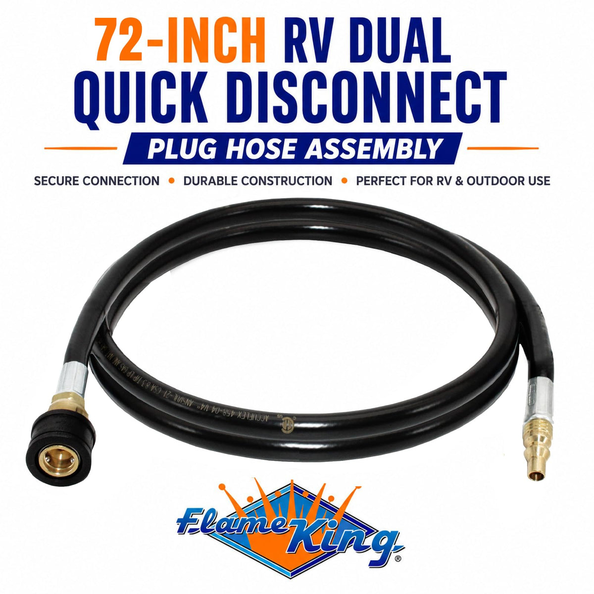 FLAME KING MB100395-72 Flame King RV, Van, Trailer, Dual Quick Connect Hose, LP Gas Only, 72 Inch, 1/4 Inch ID - 100395-72 , Black