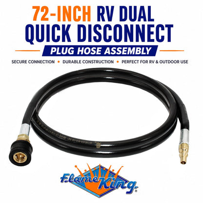 FLAME KING MB100395-72 Flame King RV, Van, Trailer, Dual Quick Connect Hose, LP Gas Only, 72 Inch, 1/4 Inch ID - 100395-72 , Black