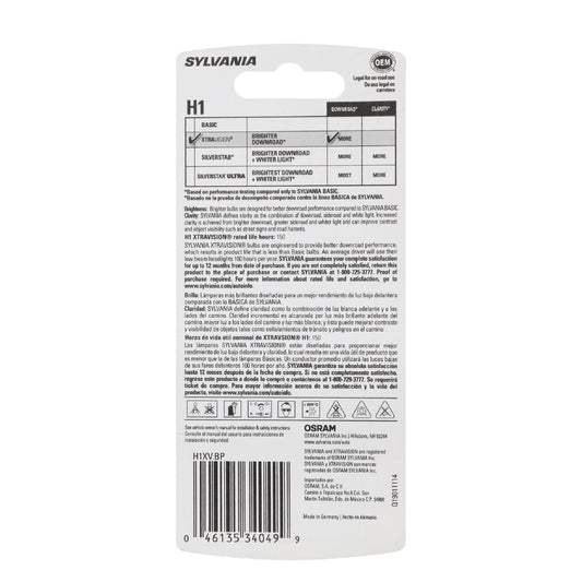 SYLVANIA H1XV.BP SYLVANIA H1 XtraVision Halogen Headlight Bulb, High or Low Beam, 1 Bulb