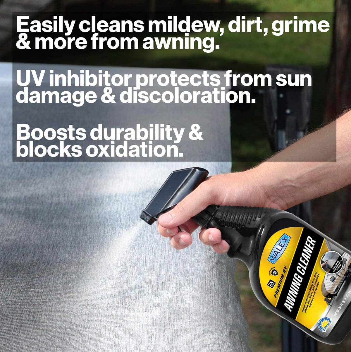 WALEX WALAC1G Walex RV Awning Cleaner - Safe for Vinyl & Fabric, Dissolves Tough Stains, Mold, Mildew, Dirt, Bird Droppings & More; Extends Awning Lifespan for RVs, Campers, Trailers & Motorhomes, 1 Gallon