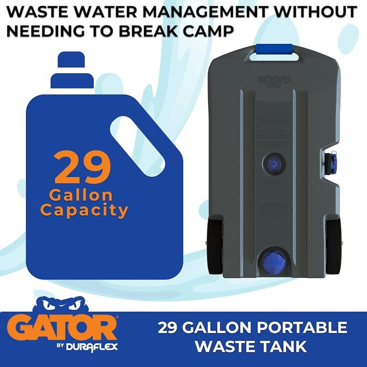 DURAFLEX 21903G Duraflex Portable Waste Holding Tank 21903G, 29 Gallon, 2 Wheel Design, Gray, Blow-Molded Polyethylene