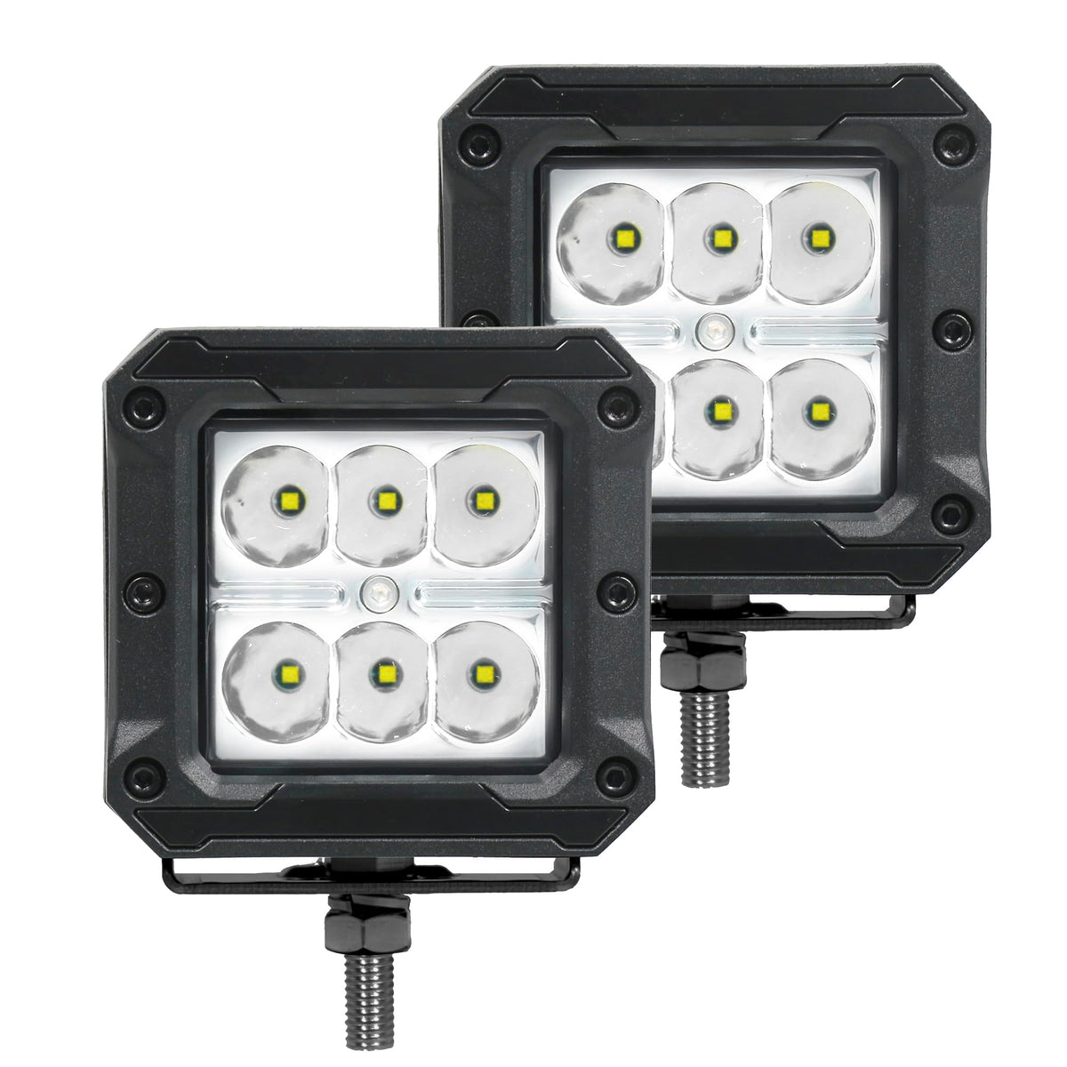 GO RHINO 751803023SCS Go Rhino Xplor Lighting: Bright Series 3x3 LED Cube Spot Light Kit (Pair) | Surface Mount (Threaded Stud Mount) Aluminum, Black | 751803023SCS