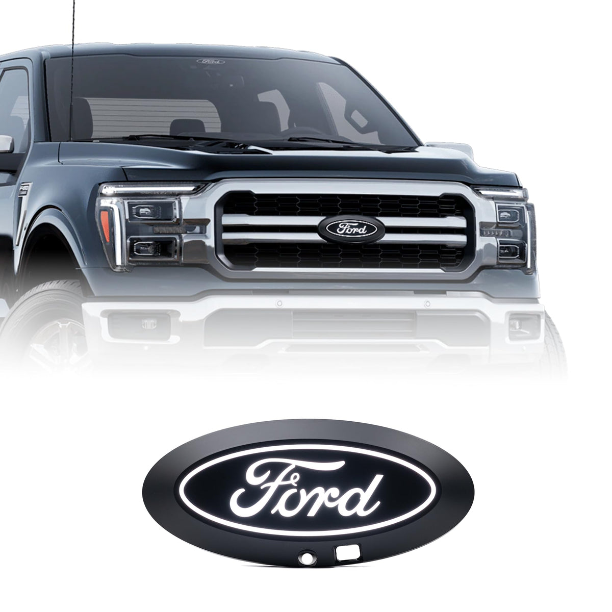 Putco 92609 Putco Luminix White Oval LED Grille Emblem Fits Ford F150 2024-2027 - Fits w/Front Camera, Includes Plug-N-Play Harness (Fuse Box Install)