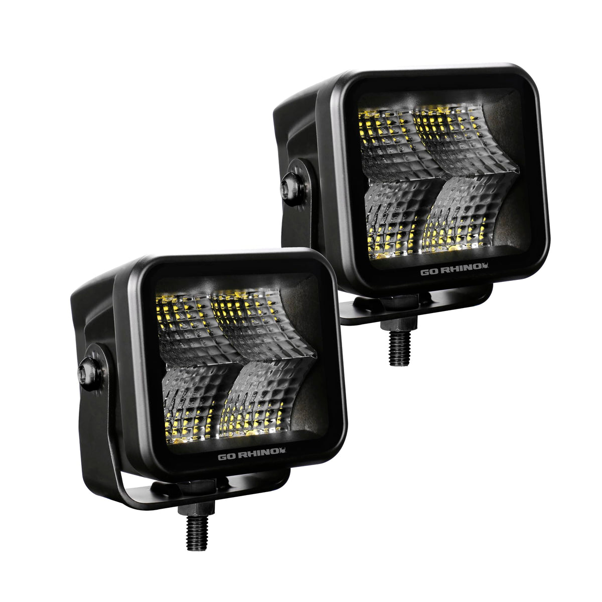 GO RHINO 750200321FCS Go Rhino Xplor Lighting: Blackout Series 2x2 LED Cube Flood Light Kit (Pair) – Surface Mount (Threaded Stud Mount) Aluminum, Black – 750200321FCS