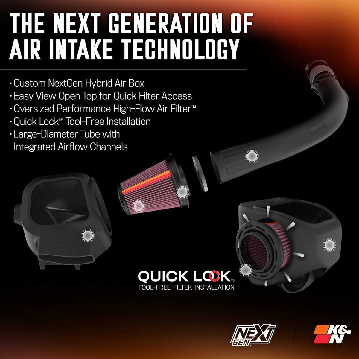 K&N FILTER 50-2593 K&N NextGen Cold Air Intake System: High-Flow Cotton Filter: Compatible with 2020-2022 Ford: F250, F350, 50-2593