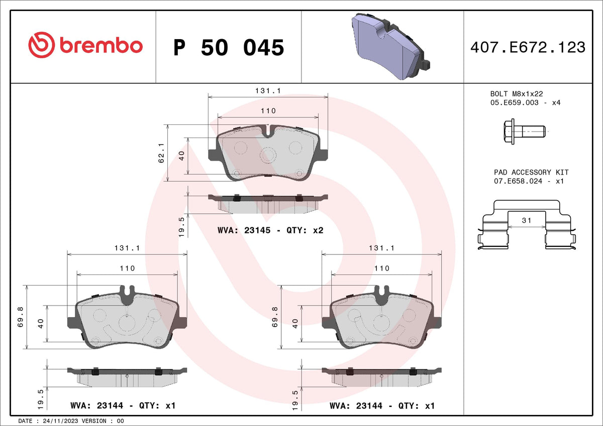 BREMBO P50045 Brembo P50045 Low-Met Front Disc Brake Pad Set MERCEDES-BENZ OE# A0054206220