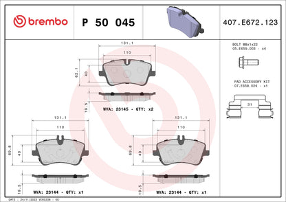 BREMBO P50045 Brembo P50045 Low-Met Front Disc Brake Pad Set MERCEDES-BENZ OE# A0054206220