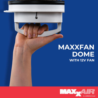 MAXXAIR VENT 00-03812B MAXXAIR Maxxfan Dome 6"" Round 12V Ventilation Fan - Compact Solution for Rooftop or Sidewall Ventilation, Exhaust Only, Removable Screens, Fan Guard Rain Shield, Moisture Control, Black (00-03812B)