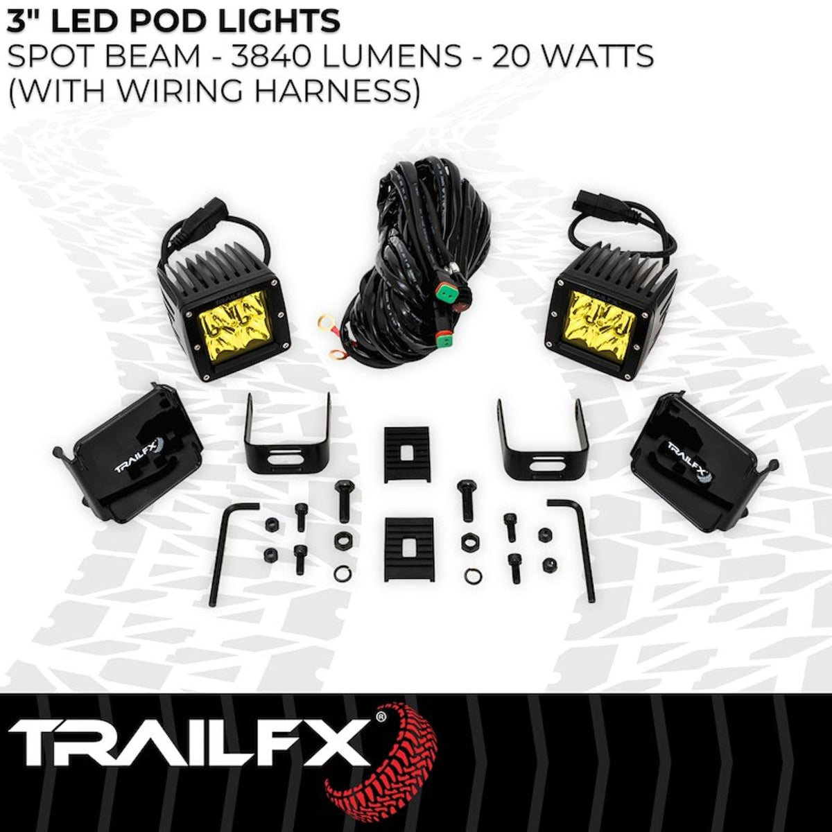 TRAILFX 2X2AMS2 Trailfx Driving/Fog Light 2X2AMS2, LED Bulb, 4 Clear LED 5 Watt Bulbs, 3 Inch Square, 8 Degree Spot Beam, Amber Polycarbonate Lens, Bracket Mount, 20 Watt Blubs Amp Draw 1.2 AMP At 12 Volts, Set Of 2