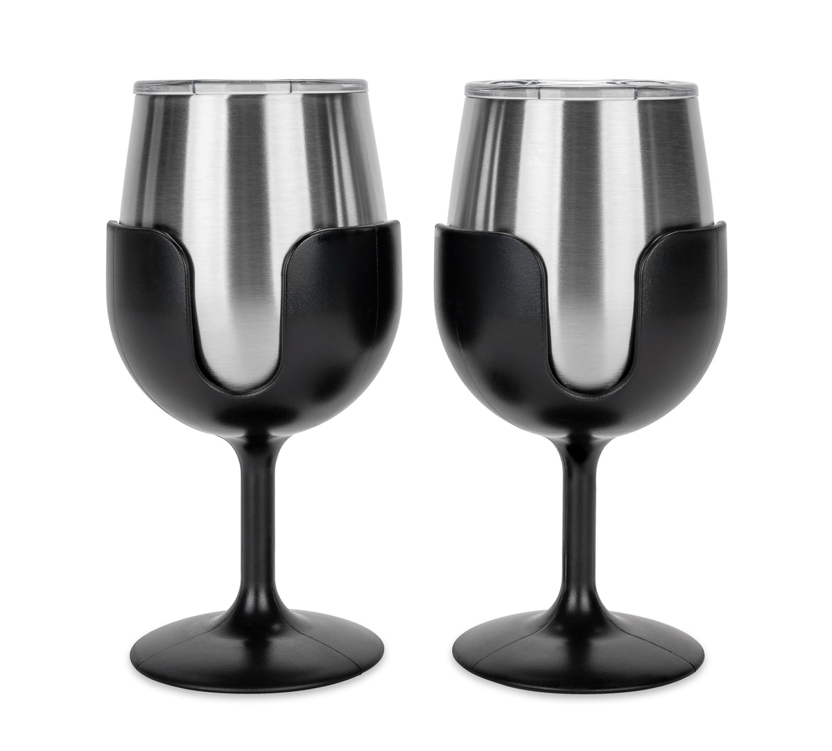 CAMCO 53485 Camco Life is Better at The Campsite Wine Tumbler – Heavy Duty Double Wall Vacuum Insulation – Crafted of 18/8 Stainless Steel – Features Removable Black Stems – 2-Pk, 8-oz/Each (53485)