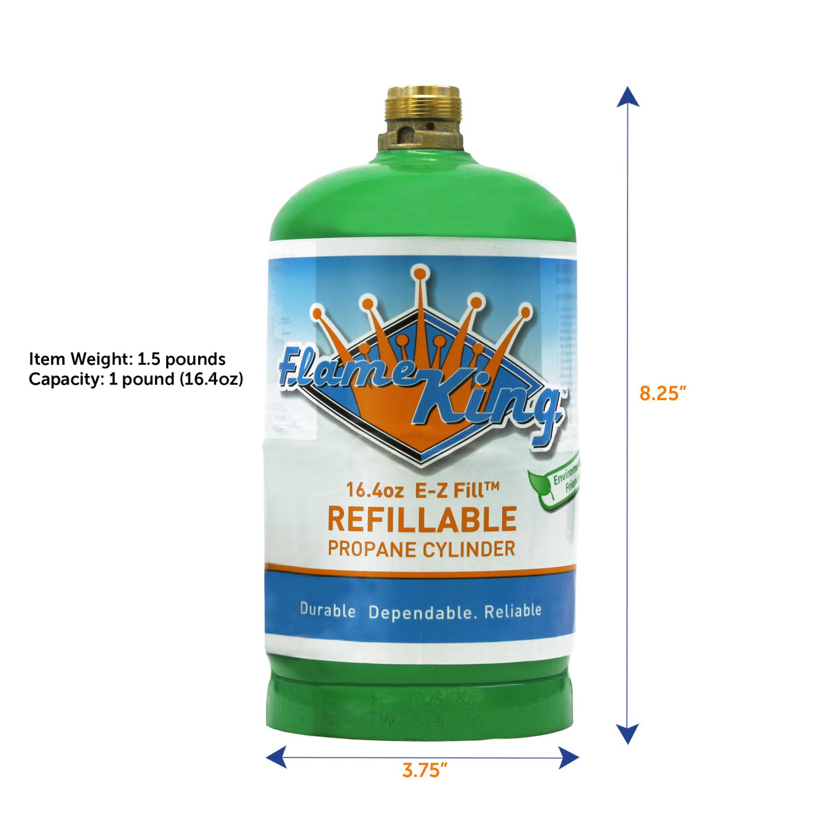 FLAME KING YSN164 Flame King 1LB EMPTY Propane Cylinder Tank – Refillable – Reusable – Safe and Legal Refill Option – DOT Compliant – 16.4 oz for Camping, Backpacking, and Hiking, Green