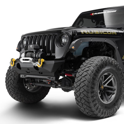 RUGGED RIDGE 11540.32 Rugged Ridge HD Bumper, Front for Jeep Wrangler/Gladiator | Stubby, Steel, Black | 11540.32 | Fits 2018-2025 Jeep Wrangler JL; 2020-2025 Jeep Gladiator JT