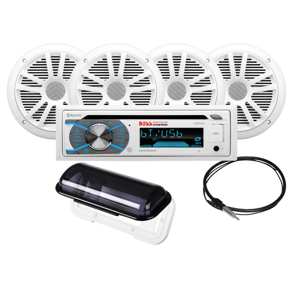 Boss Audio MCK508WB.64S Boss Audio MCK508WB.64S Marine Stereo &amp; 2 Pairs of 6.5" Speaker Kit - White