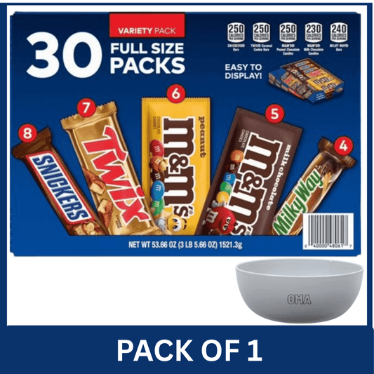 Mars Mars Full Size Chocolate Candy Bars Variety Pack, 30 Count, with Serving Bowl