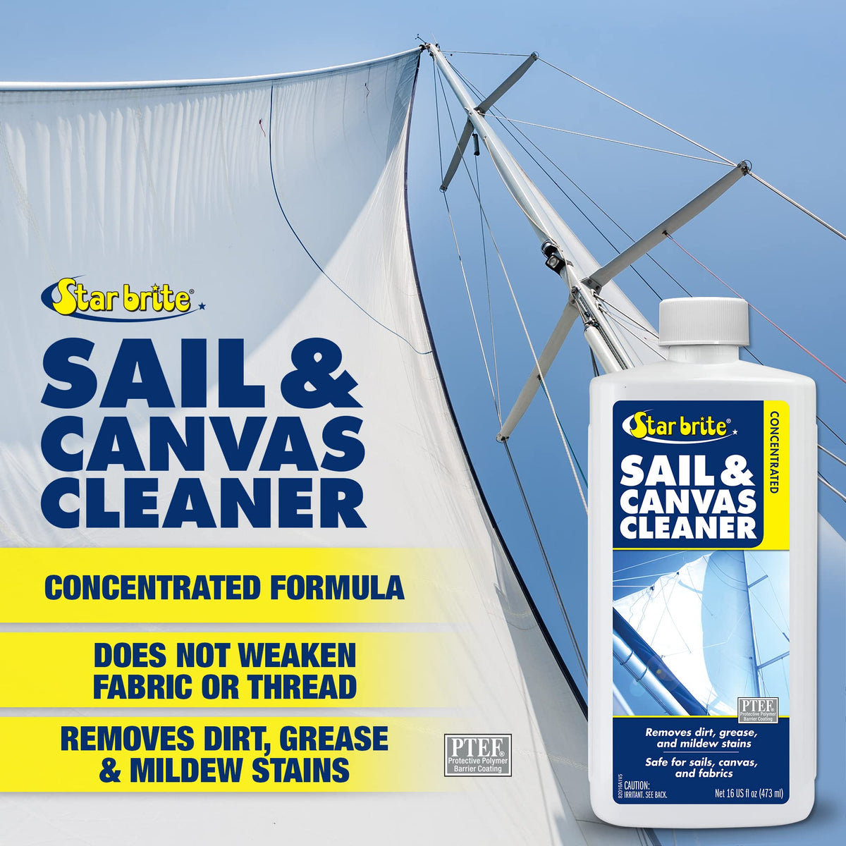 STAR BRITE 082016 STAR BRITE Concentrated Sail & Canvas Cleaner - Specially Formulated for All Natural & Synthetic Fabrics - Deep Cleans, Protects, Deodorizes - 16 Oz Concentrate Makes 64 OZ of Cleaner (082016)