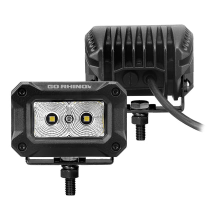 GO RHINO 751003023FBS Go Rhino Xplor Lighting: Bright Series 3x2 Rectangle Flood Light Kit (Pair) – Surface Mount (Threaded Stud Mount) Aluminum, Black – 751003023FBS