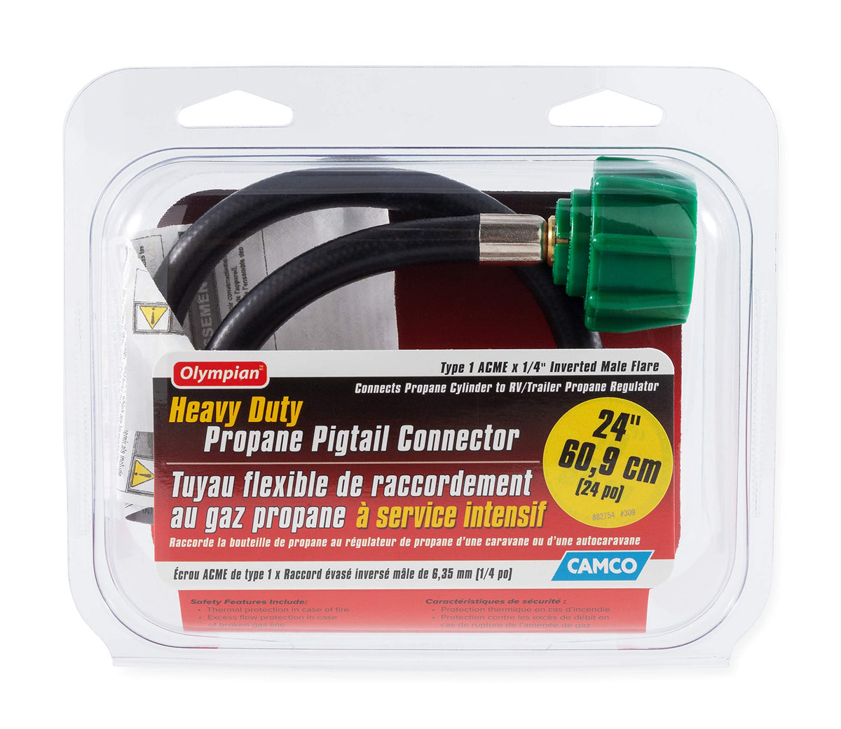 CAMCO 59153 Camco 24" Pigtail Propane Hose Connector - Connects Propane Cylinder To a RV or Trailer Propane Regulator - Provides Thermal Protection and Excess Flow Protection (59153)