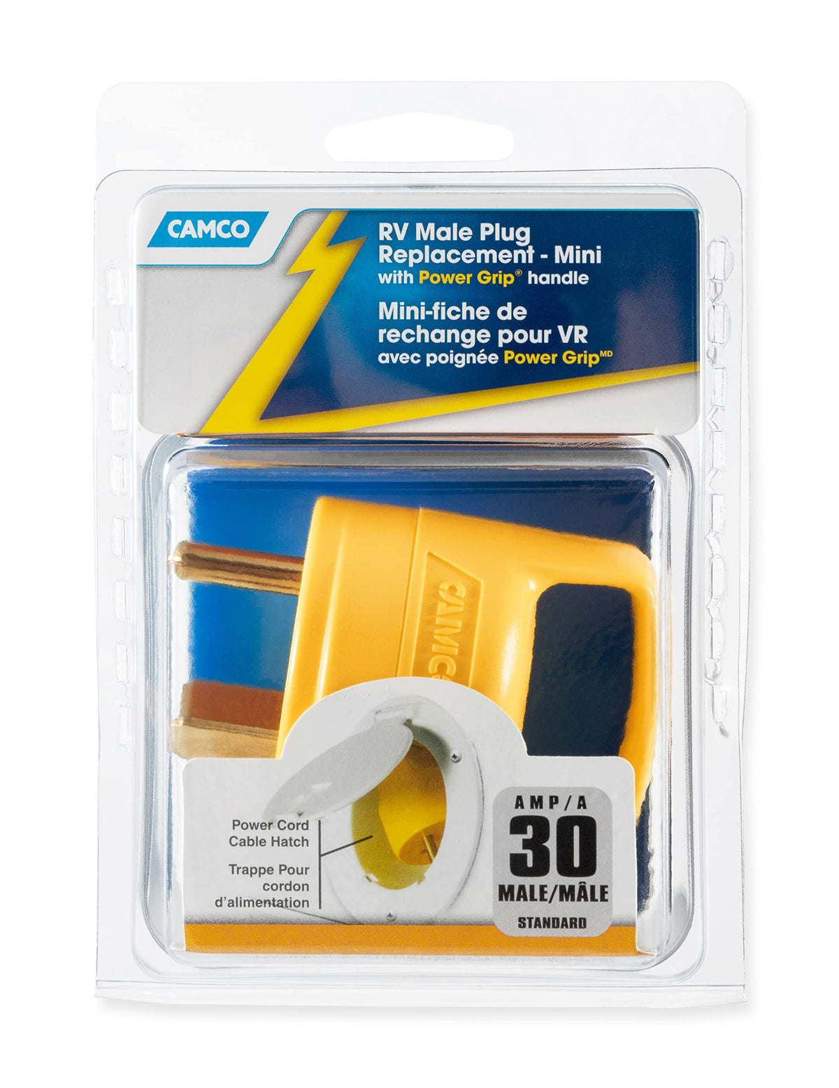 CAMCO 55283 Camco Power Grip RV Mini Replacement Plug - Attach 30 Amp RV Plug to Existing 30 Amp RV Extension Cord - Features Ergonomic Designed Handle for Easy Gripping- Rated for 125 V/3750 W (55283)