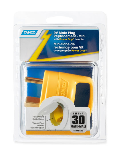 CAMCO 55283 Camco Power Grip RV Mini Replacement Plug - Attach 30 Amp RV Plug to Existing 30 Amp RV Extension Cord - Features Ergonomic Designed Handle for Easy Gripping- Rated for 125 V/3750 W (55283)