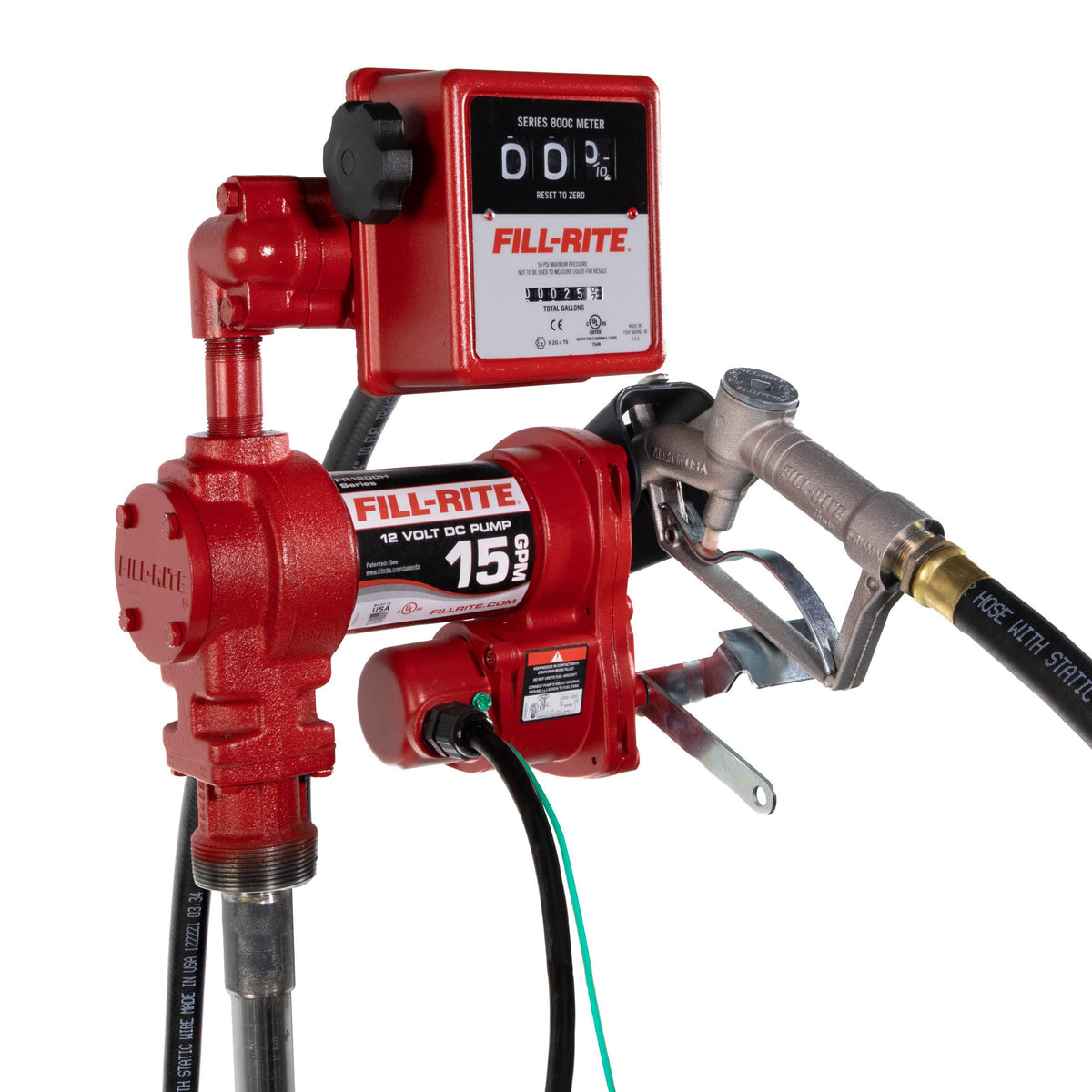 FILL RITE FR1211H Fill-Rite FR1211H 12V 15 GPM Fuel Transfer Pump with Standard Mechanical Meter Package, Gallons | Gasoline, Diesel, Kerosene, Ethanol & Methanol Blends & Biodiesel