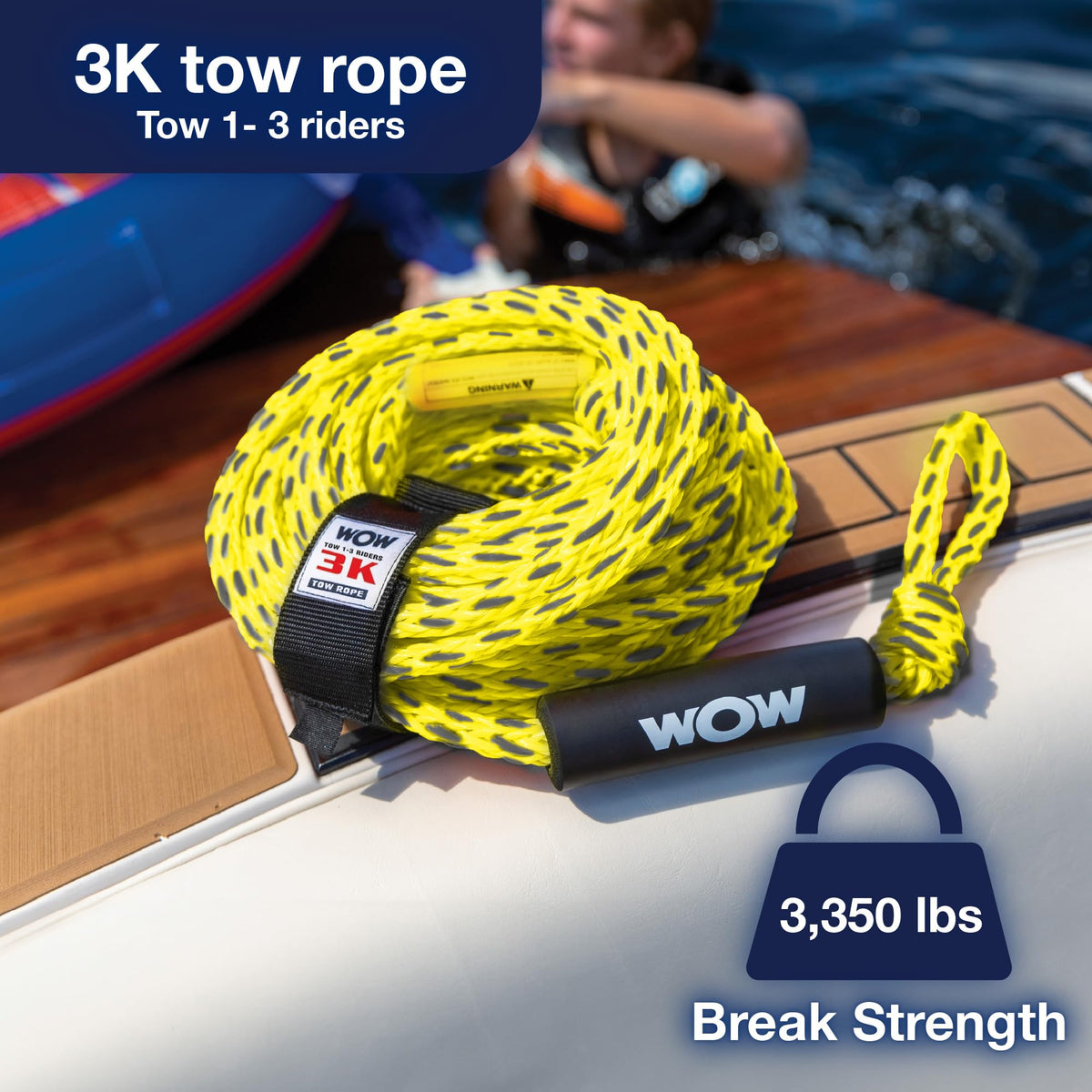 WOW SPORTS 11-3010 WOW Sports World of Watersports 4k 60 ft. Tow Rope with Floating Foam Buoy 1 2 3 or 4 Person Tow Rope for Boating, 11-3010