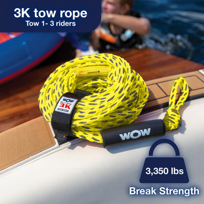 WOW SPORTS 11-3010 WOW Sports World of Watersports 4k 60 ft. Tow Rope with Floating Foam Buoy 1 2 3 or 4 Person Tow Rope for Boating, 11-3010
