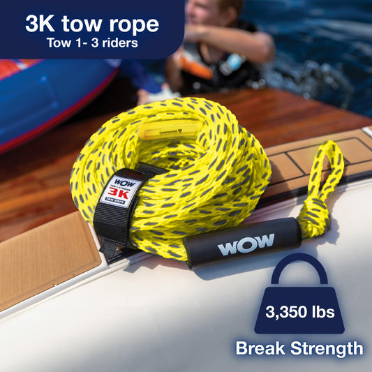 WOW SPORTS 11-3010 WOW Sports World of Watersports 4k 60 ft. Tow Rope with Floating Foam Buoy 1 2 3 or 4 Person Tow Rope for Boating, 11-3010