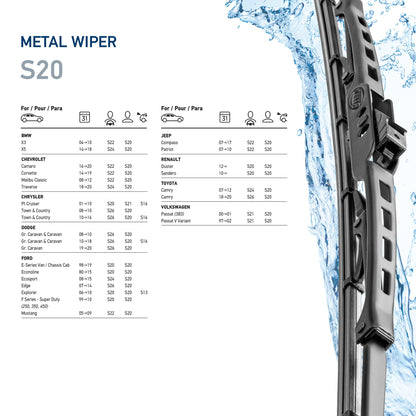 HELLA 858083201 Hella OE Quality 20 Inch All Seasons Streak-Free Rubber Standard Wiper Blade (Single Blade) fit select BMW Chevrolet Chrysler Dodge Ford Jeep Renault Toyota Volkswagen /9XW398114020