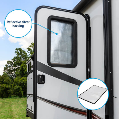 CAMCO 53052 Camco Life is Better at The Campsite RV Door Window Light Blocking Shade -Measures 25 1/4-in x 16 1/4-in - Helps Keep Interior Temperatures Cooler & Provides Added Privacy - Graffiti Design (53052)