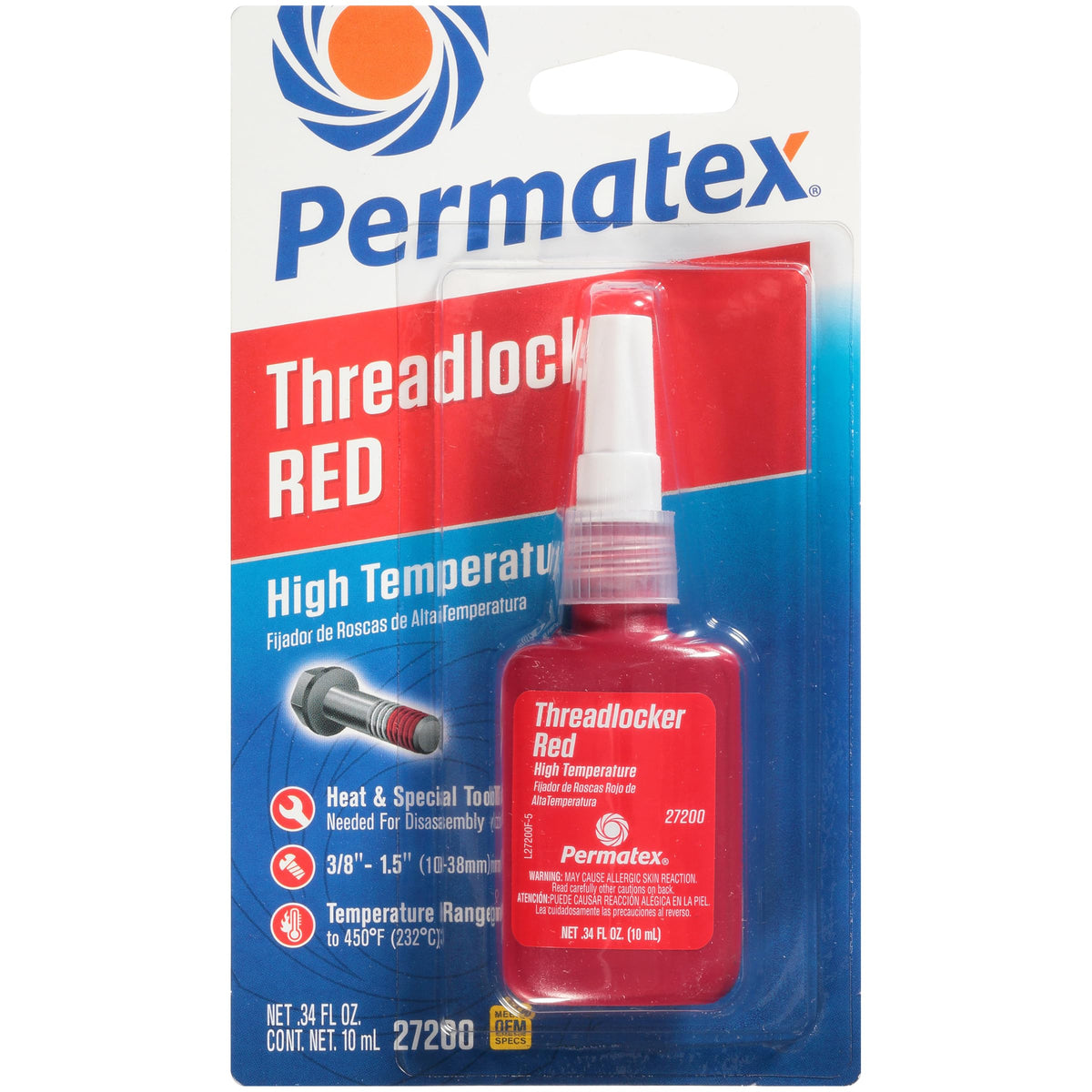 PERMATEX 27200 Permatex 27200 Hiigh Temperature Threadlocker Red, 10 ml