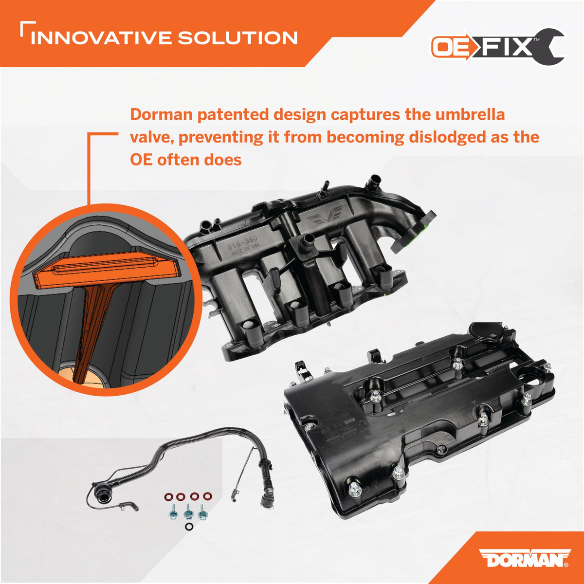 DORMAN 615-380KIT Dorman Improved Design 615-380KIT Intake Manifold and Valve Cover Complete Kit with Upgraded Valve Compatible with Select Buick/Chevrolet Models (OE FIX)