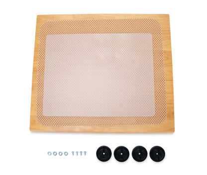 CAMCO 43521 Camco Oak Accents Camper/RV Silent Top Stovetop Cover | Features Solid Oak-Finish Hardwood w/Non-Toxic Finish & 4 Non-Slip Rubber Feet | Includes Flexible Cutting Mat | 19.5” x 17” x .75” (43521)