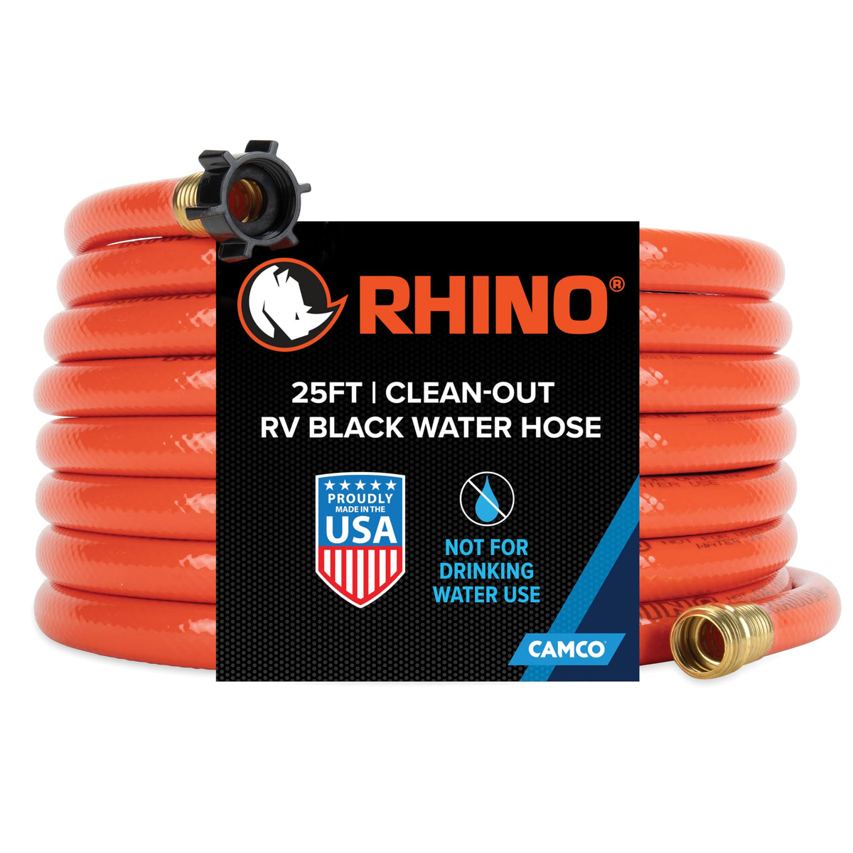CAMCO 22990 Camco Rhino 25-Ft Clean-Out RV Black Water Hose - Orange - Made in the USA