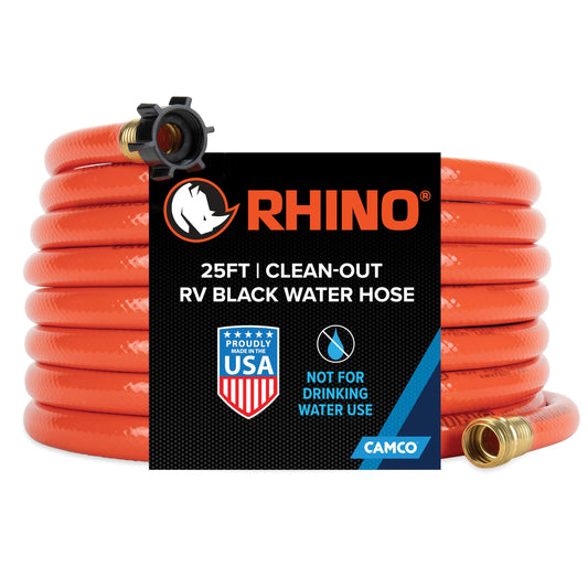 CAMCO 22990 Camco Rhino 25-Ft Clean-Out RV Black Water Hose - Orange - Made in the USA