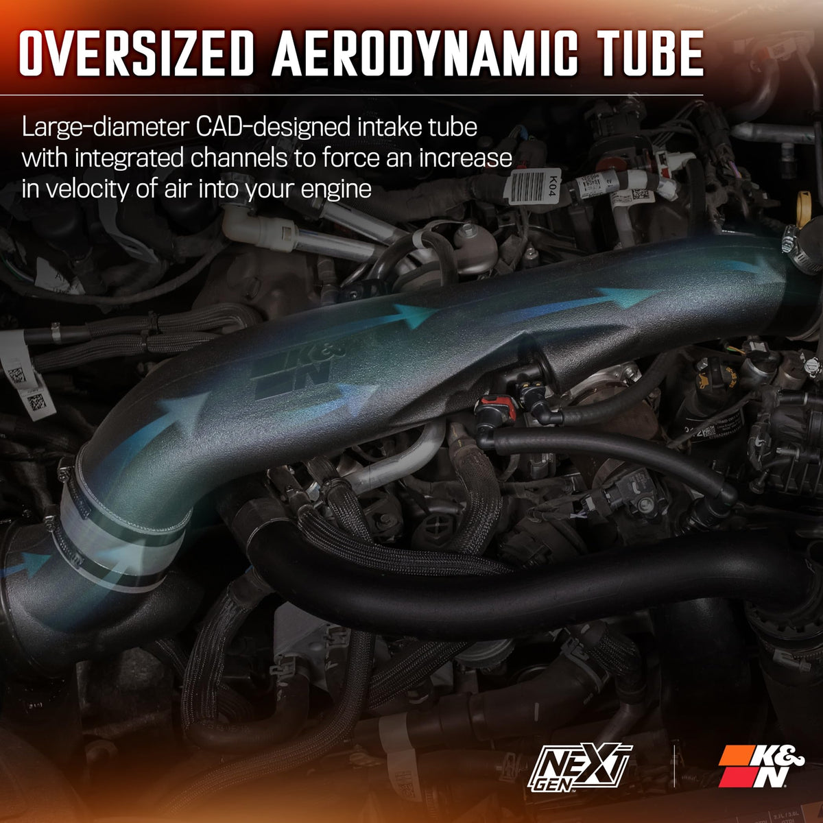 K&N FILTER 50-2628 K&N NextGen Cold Air Intake System: High-Flow Cotton Filter: Compatible with 2024-2025 FORD: Ranger Raptor, 50-2628