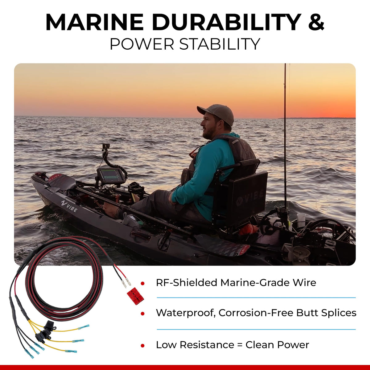 CONNECT EASE RCE12VGPYAK Connect-Ease Yak-Ease Kayak Wiring Harness Kit RCE12VGPYAK | 8-Foot 10 AWG Wire, 3 Fused Drops | Powers Fish Finder, GPS & Kayak Fishing Accessories | 12V Quick Connect Plug, Marine-Grade Wiring Kit