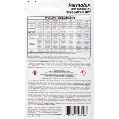 PERMATEX 24026 Permatex 24026 High Temperature Threadlocker Red, 6 ml
