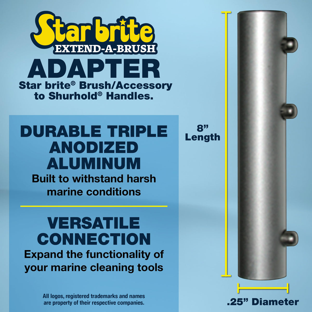 STAR BRITE 040136 STAR BRITE Brush Adaptor for Shurhold Handles - Triple Anodized Aluminum Adapter for Easy Attachment of STAR BRITE Accessories - Durable Marine-Grade Connector