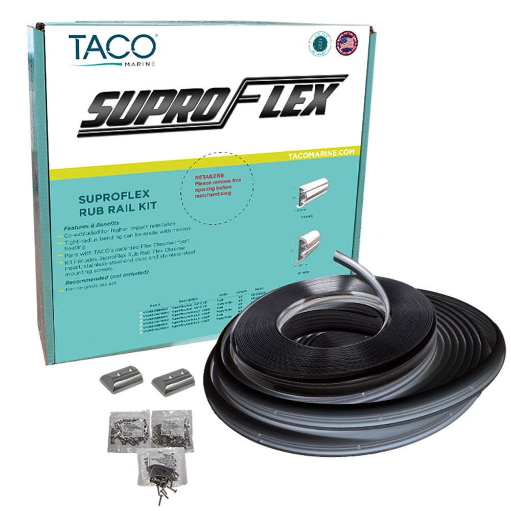 TACO Marine V11-9960BBK60-2 TACO SuproFlex Rub Rail Kit - Black w/Flex Chrome Insert - 1.6"H x .78"W x 60'L