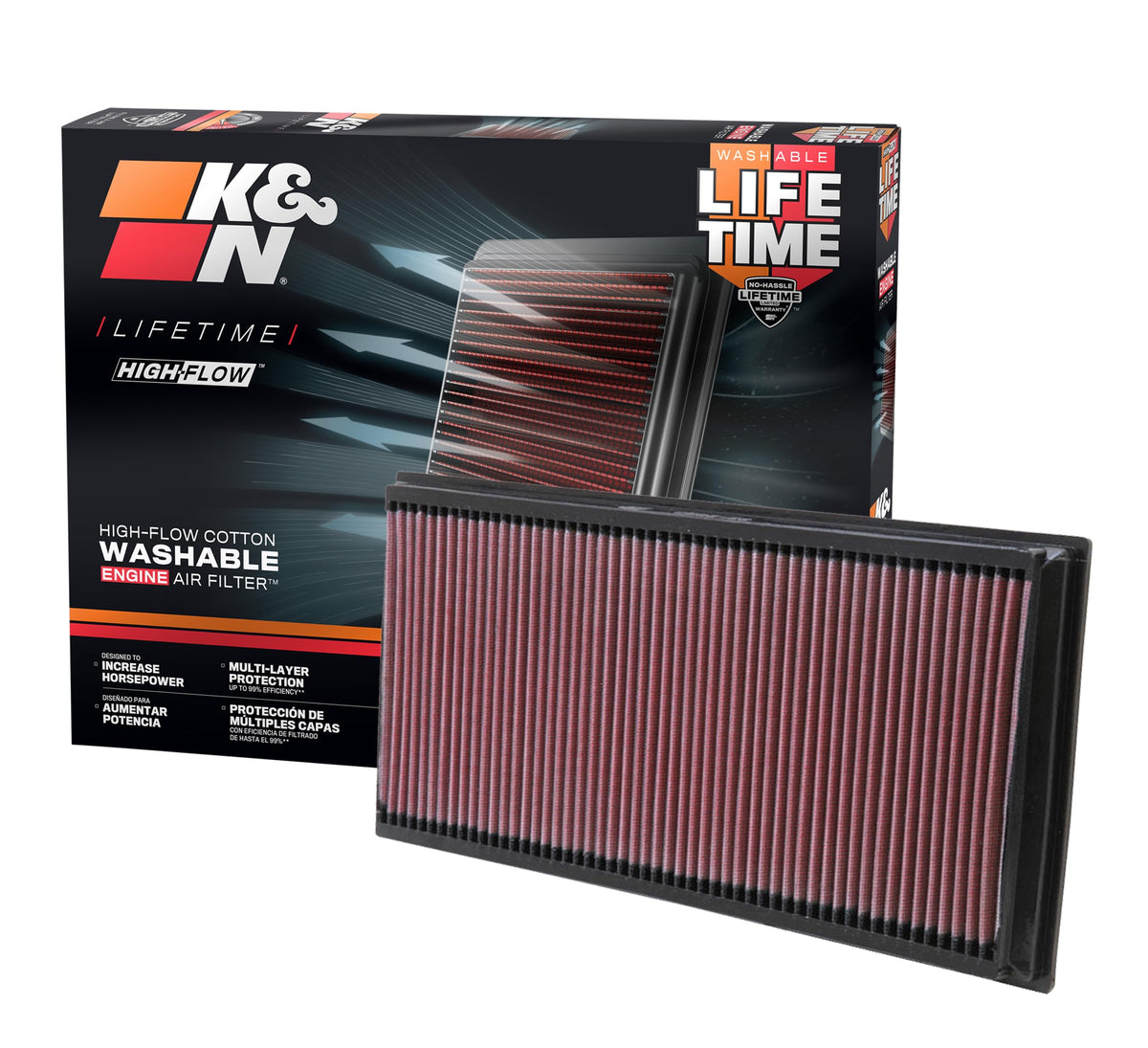 K&N FILTER 33-2857 K&N High-Flow Original Lifetime Engine Air Filter: Increase Power:Premium, Washable: Compatible with 2002-2019 Audi/Land Rover/Porsche/Volkswagen: Q7, TT, Range Rover, Canyenne, Jetta, Touareg,33-2857