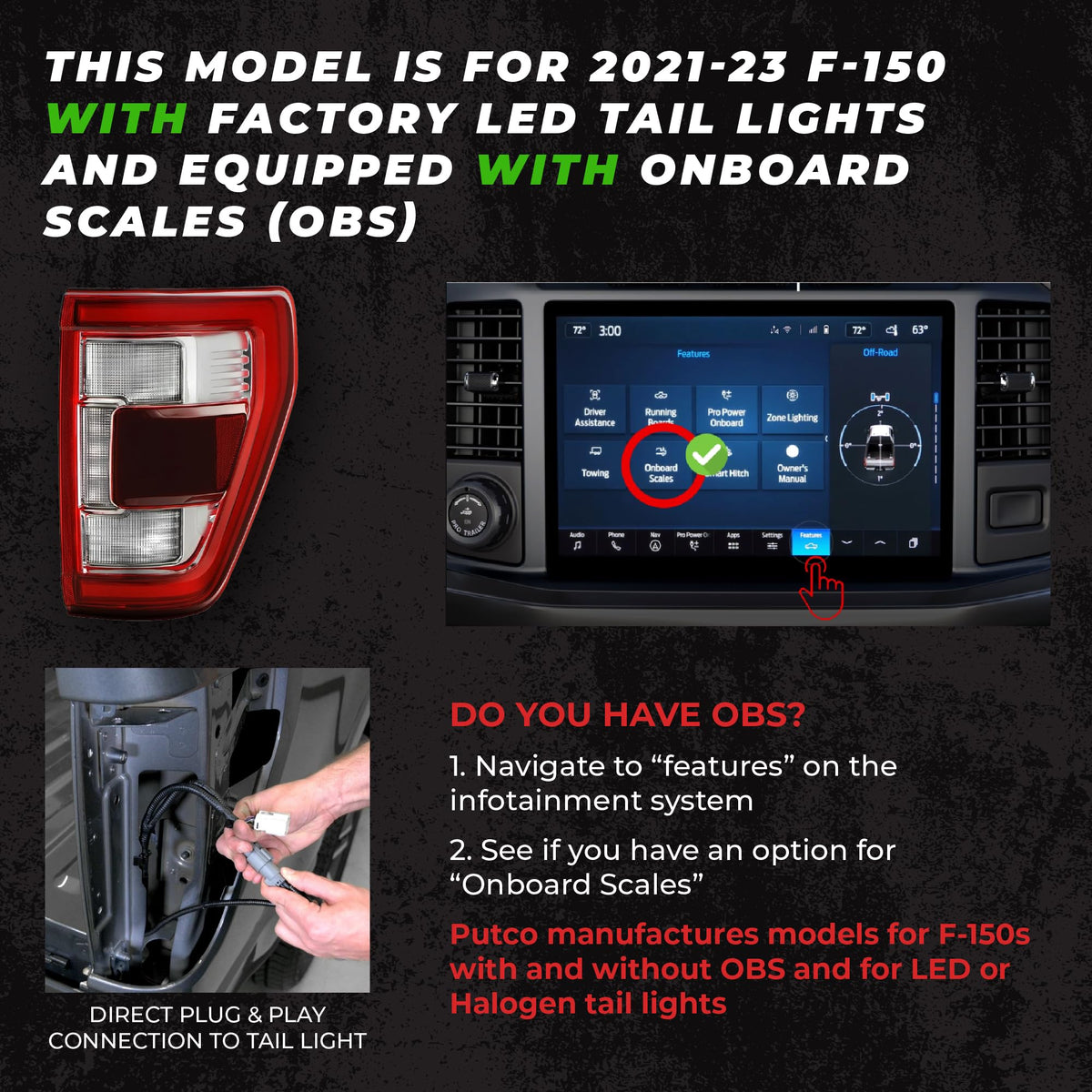 Putco 9203060-13 Putco 60" Blade LED Tailgate Light Bar Red/White LEDs & Plug-N-Play Quick Connect Harness - Fits Ford F150 2021-2023 (Only fits Models Without Onboard Scale/Tow Tech & OE LED Taillights)