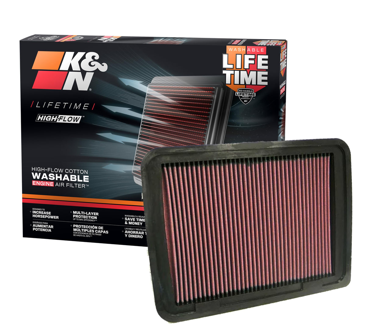K&N FILTER 33-2306 K&N High-Flow Original Lifetime Engine Air Filter: Increase Power: Premium, Washable: Compatible with V4 2.7L 2005-2023 TOYOTA: Tacoma, 33-2306